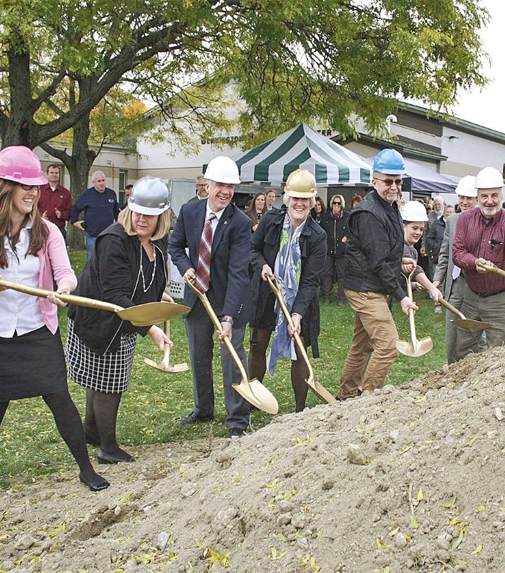 Gov. Phil Scott and local dignitaries breaking ground for the addition to the Bennington Recreation Center
