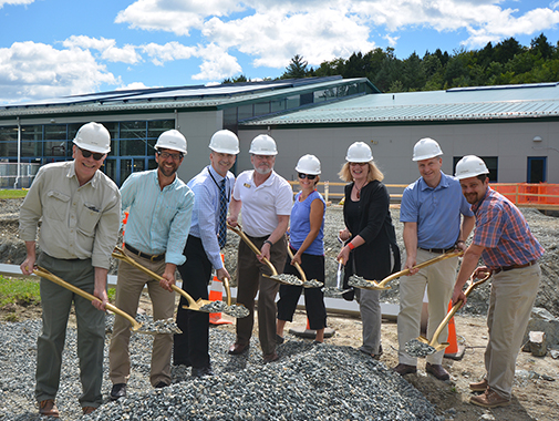 From Left to Right: Jim Pulver (Bread Loaf Construction VP of Business Development); Chris Huston (BLC VP of Architecture); Rich Synnott (UVAC Executive Director); Sue Kirincich (UVAC Board Member); Andrea Ciardelli (UVAC Board President); Mike Cahoon (UVAC Board Treasurer); Sean Paquette (BLC) Project Manager