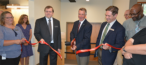 Left to right: Cherie Yaeger, Executive Staff Assistant; Tom McMurdo, Assistant State Librarian; Phil Scott, Governor; Steve Perkins, VT History Society Executive Director; and Jason Broughton, Assistant State Librarian